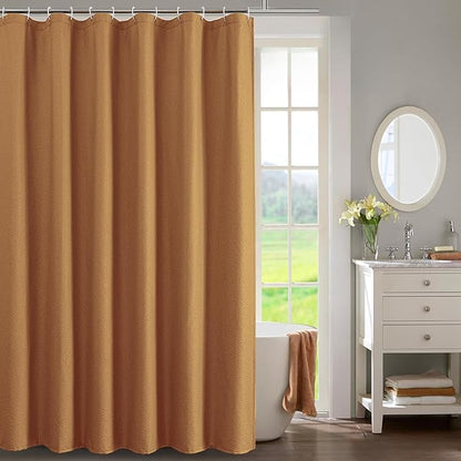 OWENIE Gold Shower Curtain for Bathroom 96 Inches Extra Long, Elegant 3D Embossed Textured Fabric Shower Curtains, Water Repellent, Machine Washable, Hotel Style, 72" W x 96" L, Gold
