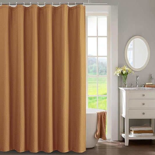 OWENIE Gold Shower Curtain for Bathroom 96 Inches Extra Long, Elegant 3D Embossed Textured Fabric Shower Curtains, Water Repellent, Machine Washable, Hotel Style, 72" W x 96" L, Gold