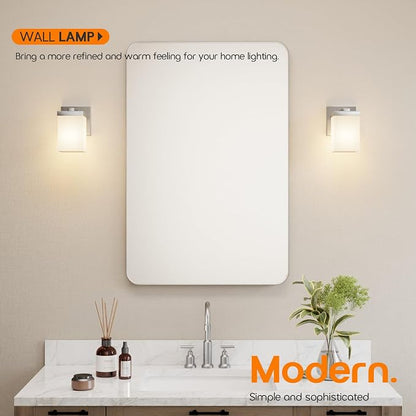 Bathroom Lighting Fixture Brushed Nickel Vanity Light with White Frosted Glass Shade, Wall Lamp Over Mirror for Bedroom Living Room Porch T003BR-L1