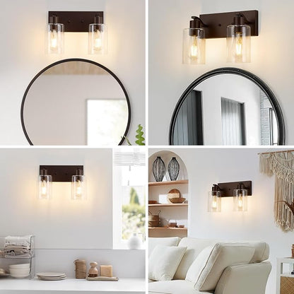 2 Lights Bathroom Light Fixtures Oil Rubbed Bronze Vanity Light with Clear Glass Shade 13in Modern Bathroom Lighting Fixtures Over Mirror for Bedroom/Living Room