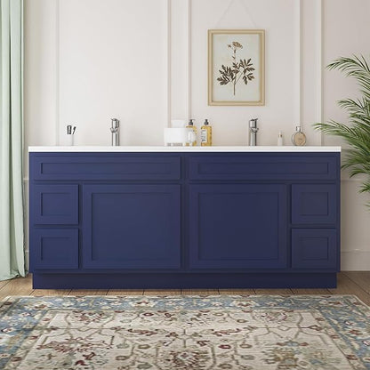 Vanity Art 72 Inch Bathroom Vanity with 2-Door 4-Drawer, Wood Bathroom Vanity Cabinet with Soft Closing Drawer, Floor Mounted Blue Cabinet Without Top VA4072-LRBU