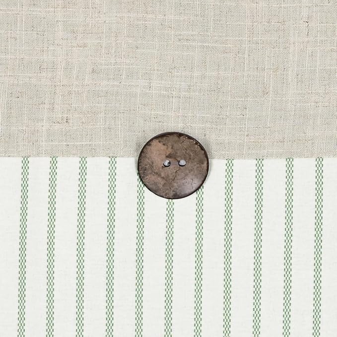 DOSLY IDÉES Farmhouse Shower Curtain, Beige and Green Stripe, Button Curtain, Linen and Cotton Blend Fabric, Rustic Charm Country Chic Style, 72x72 in