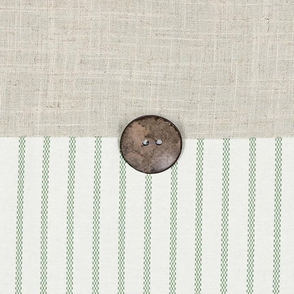 DOSLY IDÉES Farmhouse Shower Curtain, Beige and Green Stripe, Button Curtain, Linen and Cotton Blend Fabric, Rustic Charm Country Chic Style, 72x72 in