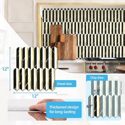 Art3d Arrowhead Design Peel and Stick Backsplash, 10-Pack, Black & White | 12 x 12 Inch, Thickened Design, Heavy-Duty, Stain-Resistant, Durable, for Kitchen, Living Areas, Ideal for New Home Buyers