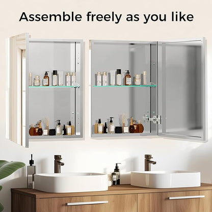 14 x 18 Inch Bathroom Medicine Cabinet with Mirror, Medicine Cabinet Mirror, Bathroom Mirror with Storage with One Adjustable Shelf, Assembly Required, Support Recessed or Surface Mount