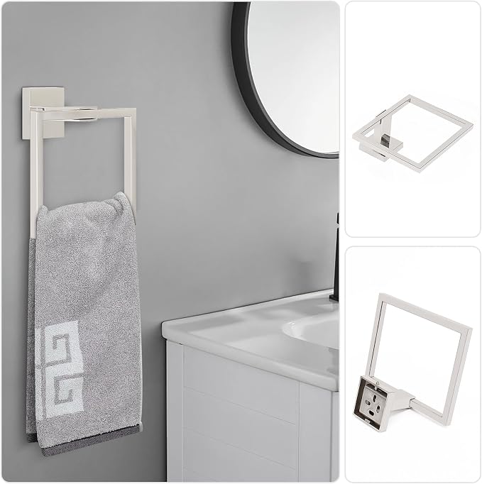 NearMoon 5 Pieces Bathroom Hardware Set 304 Stainless Steel - Square Towel Rack Set Include 16" Towel Rod + Towel Ring + Toilet Paper Holder + 2 Robe Towel Hooks Bathroom Accessories (Chrome Finish)