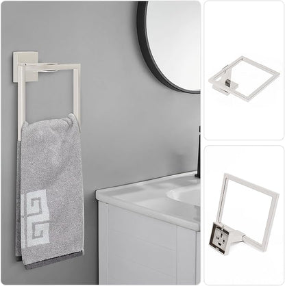 NearMoon 5 Pieces Bathroom Hardware Set 304 Stainless Steel - Square Towel Rack Set Include 16" Towel Rod + Towel Ring + Toilet Paper Holder + 2 Robe Towel Hooks Bathroom Accessories (Chrome Finish)