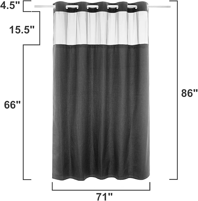 River Dream Waffle No Hook Shower Curtain with Liner,Graphite Grey,71x86 | Dotted Waffle,Snap-in Liner,Heavy Duty,Quick Dry,Mesh Top Window,With Bottom Magnets,Hotel-Grade,Washable,Extra Long Size