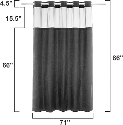 River Dream Waffle No Hook Shower Curtain with Liner,Graphite Grey,71x86 | Dotted Waffle,Snap-in Liner,Heavy Duty,Quick Dry,Mesh Top Window,With Bottom Magnets,Hotel-Grade,Washable,Extra Long Size