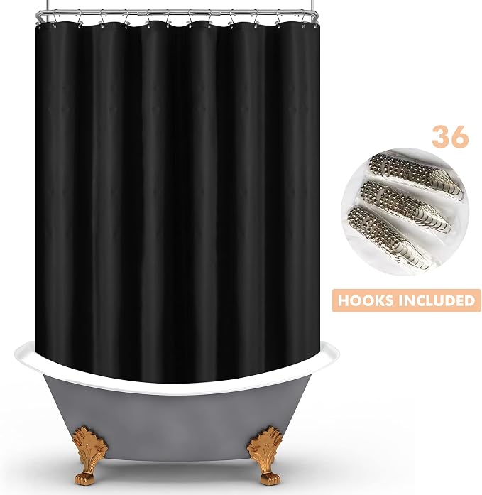 Mrs Awesome 180x70 Extra Wide Size Shower Curtain Liner Black | 12 Bottom Magnets,36 Hooks,32 Rustproof Grommets,Water Proof Heavy Duty PEVA,180W x 70H for Clawfoot Bathtub