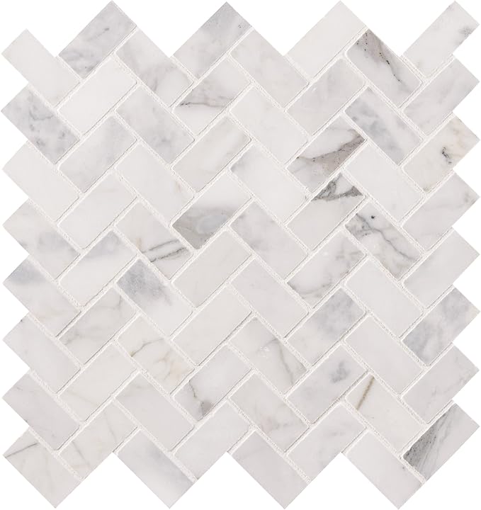 MSI Calacatta Cressa Herringbone Honed Marble Tile for Kitchen Backsplash, Wall Tile for Bathroom, Accent Wall Tile, and Shower Wall Tile