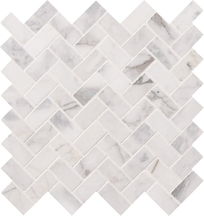MSI Calacatta Cressa Herringbone Honed Marble Tile for Kitchen Backsplash, Wall Tile for Bathroom, Accent Wall Tile, and Shower Wall Tile