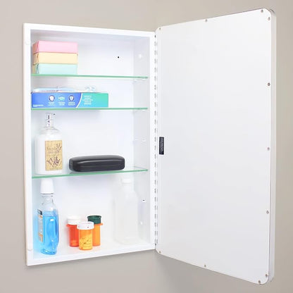 16x26 Austin Farmhouse Metal Framed Rounded Rectangle Recessed Bathroom Medicine Cabinet, Beveled Mirror, 14x24 in-Wall Opening, powder-coated Steel, Adjustable Glass Shelves, Magnet Close, Chrome