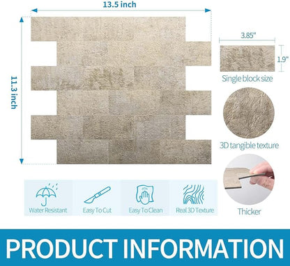 Art3d Peel and Stick Backsplash, Stick on Wall Tile, 10-Pack, Stone Beige | PVC, Self Adhesive, Splash Resistant, Multi-Surface Compatibility, Ideal for Kitchens, Fireplaces, Stair Areas