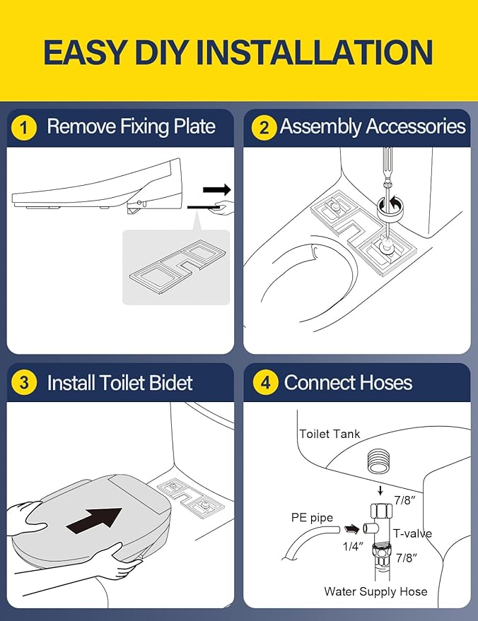 Bidet Toilet Seat, Electric Smart Heated Seat with Slow Closes, Warm Water, Dryer, Vortex Wash, Rear and Front Wash, Night Light, White, 208D (Round)