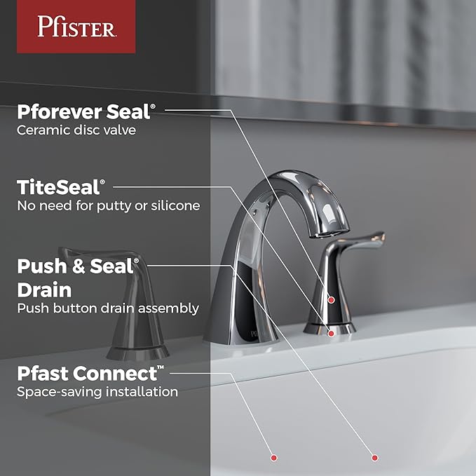 Pfister Willa Bathroom Sink Faucet, 8-Inch Widespread, 2-Handle, 3-Hole, NSF Certified, Polished Chrome Finish, LF049MALCC
