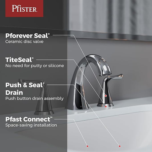 Pfister Willa Bathroom Sink Faucet, 8-Inch Widespread, 2-Handle, 3-Hole, NSF Certified, Polished Chrome Finish, LF049MALCC