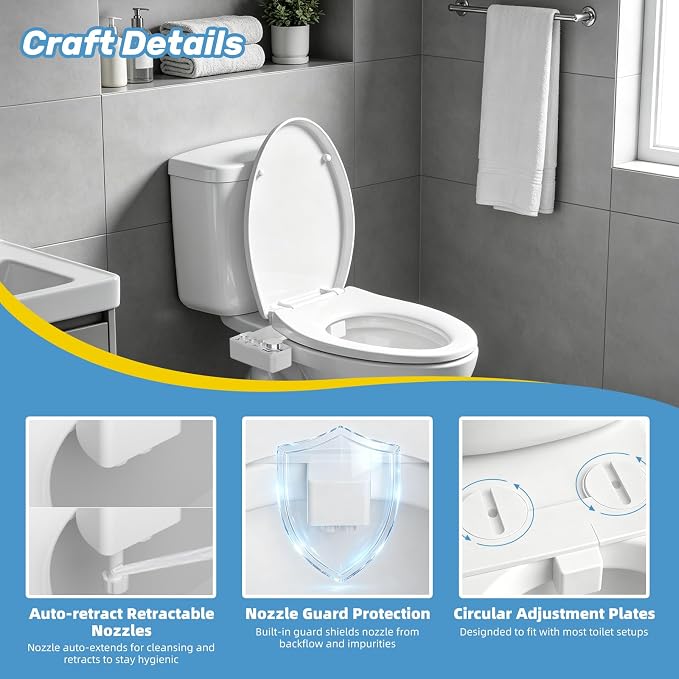 Bidet Attachment for Toilet Seat Non Electric Bidets Self Cleaning Sprayer | Dual Nozzle Water Pressure Bidet with Rear/Feminine Wash Spray-Adjustable Bidets Wash Butt Cleaner for Bathroom