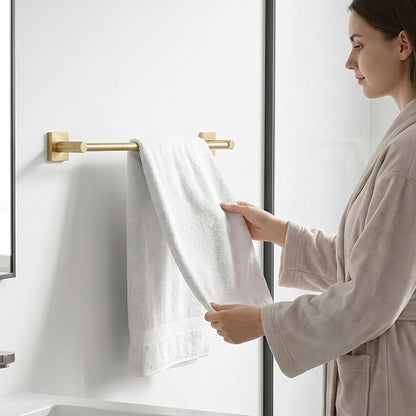 24-Inch Wall Mounted Towel Racks for Bathroom – Space Saver 4-Piece Durable Stainless Steel Bathroom Hardware Set with Towel Bar, Towel Ring, Toilet Paper Holder & Hook, Gold