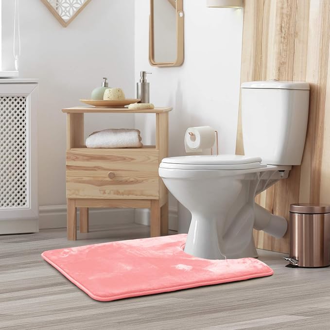 Clara Clark Bathroom Rugs, Velvet Memory Foam Bath Mat, Non-Slip, Machine Washable Bath Rugs - Dries Quickly, Ultra Soft Plush Bath Mats for Bathroom, 20 x 24, Coral Pink