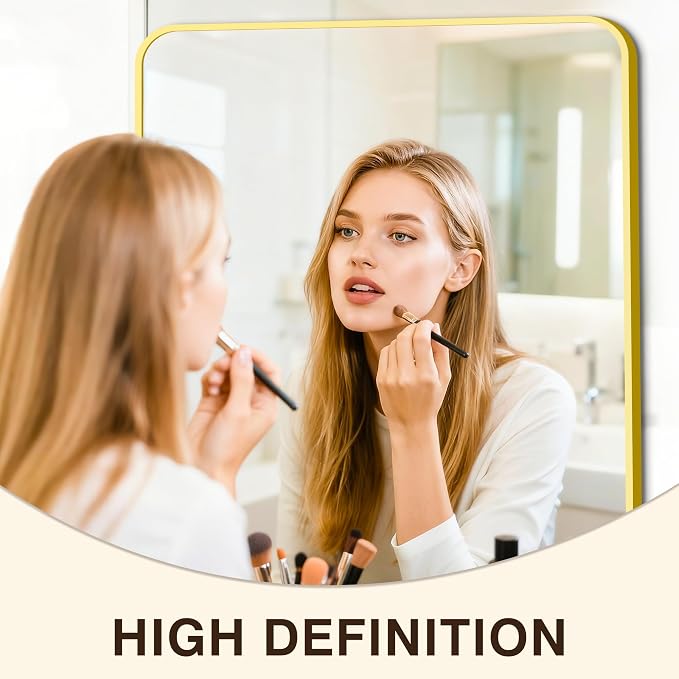Vanity Bathroom Mirror, 36”x24” Gold Bathroom Mirror for Over Sink | HD Tempered Glass, Anti-Rust Frame, Vertical or Horizontal, Wall Mirrors for Bathroom Sink, Living Room, Entryway, Bedroom