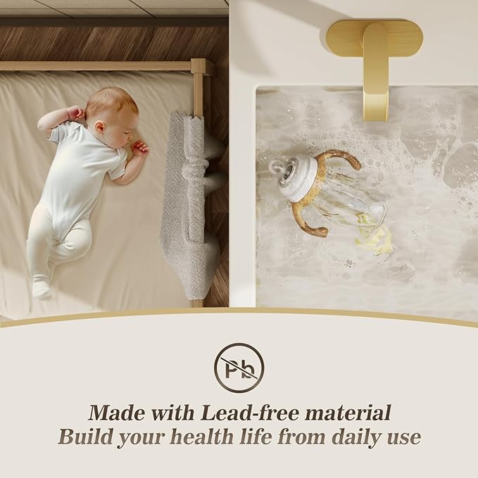 Phiestina Single Handle Waterfall Faucet for Bathroom Sink in Brushed Gold Finish, with 6-Inch Deck Plate,Metal Pop Up Drain Assembly & CUPC Water Supply Lines,NS-SF01-BG