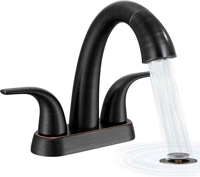 Bathroom Faucet with Sprayer, 4 Inch Oil Rubbed Bronze with Pop Up Drain | Ultimate Unicorn Centerset Pull Down Vanity Faucets 3 Hole- Two Handle Modern Washbasin Tap Set for Rv Lavatory Restroom