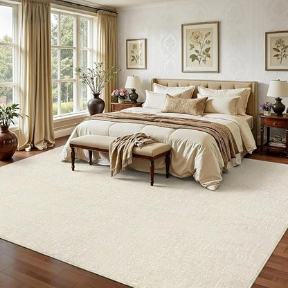 Garvee Large Rugs for Living Room 9x12 Textured Washable Area Rug, Beige | Modern Solid Color Non Slip Backing Low Pile Non Shedding Stain Resistant Minimalist Rug for Dining Room Nursery Bedroom