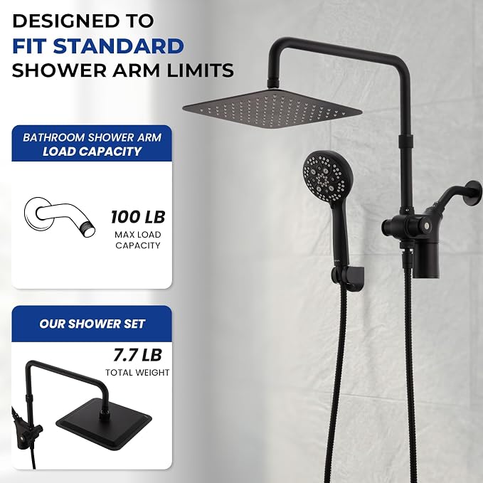Ryamen Upgraded Dual Shower Heads Combo, 10 inch Filtered Shower Head with Handheld, 3-Way Rain Shower Head with Filters, 7 Settings Handheld Spray, High Pressure, Height Adjustable (Black)