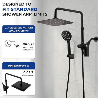 Upgraded Dual Shower Heads Combo, 10 inch Filtered Shower Head with Handheld, 3-Way Rain Shower Head with Filters, 7 Settings Handheld Spray, High Pressure, Height Adjustable (Black)