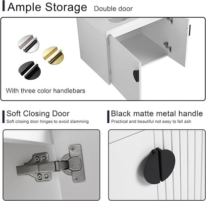 Malwee 28" Floating Bathroom Vanity with Sink, 28 Inch Single Sink Wall Mounted Bathroom Vanity, with 2 Doors and White Ceramic Basin Top, White Cabinet Set with 3 Color Handles(081-28)