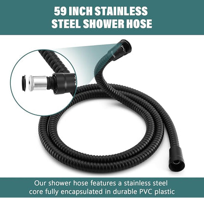 Shower Hose Extra Long Shower Hose-Replacement-PVC Encapsulated Stainless Steel Core,Rust-Resistant &No Teflon Tape Needed,Flexible&Kink-Resistant for Handheld Shower Heads Pets,RV Black 70"