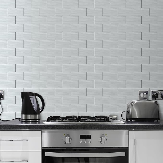 AULIGET 100-Piece Stainless Steel Subway Tile Peel and Stick Backsplash, 3" x 6" Metal Stick on Wall Tiles for Backsplash Kitchen, Bathroom, Laundry Room, Camper, Fireplace