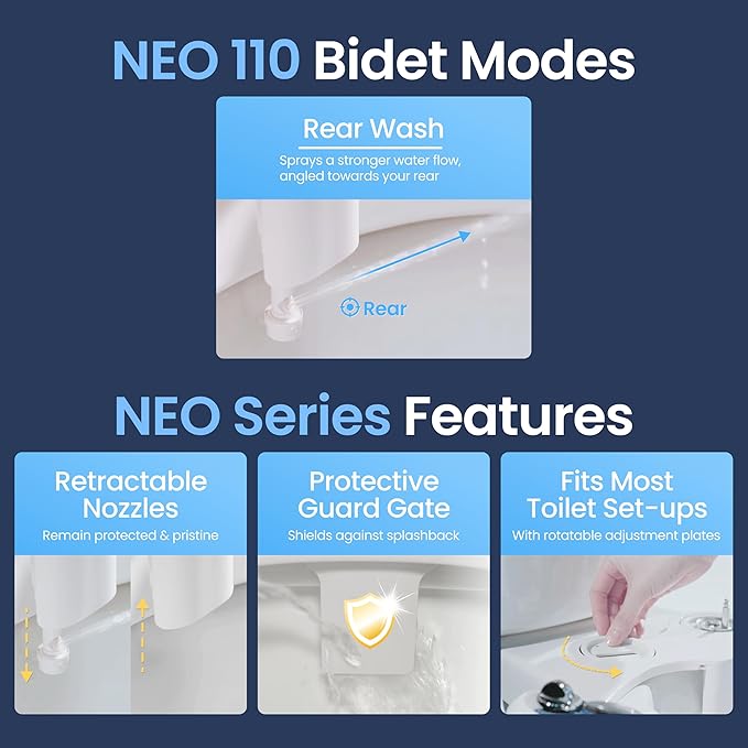 LUXE Bidet NEO 110 - Single Nozzle, Non-Electric Bidet Attachment for Toilet Seat, Adjustable Water Pressure, Rear Wash (Blue)
