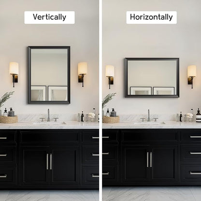 22x30 Inch Black Bathroom Mirrors for Over Sink | Rectangle Vanity Wall Mirror for Bedroom, Entryway, Living Room Decor, Aluminum Framed, Curved Wide Edge, Anti-Rust