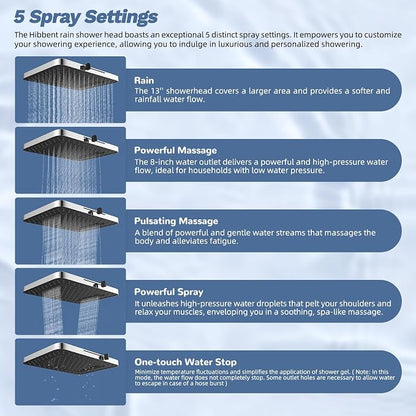 Hibbent 5-spray Filtered Rain Shower Head, 4-Spray Shower Wand, Chrome | cUPC Certified High Pressure Rain Shower head Combo, All Metal 4-way Diverter with Extension Arm, 71'' Hose & Holder