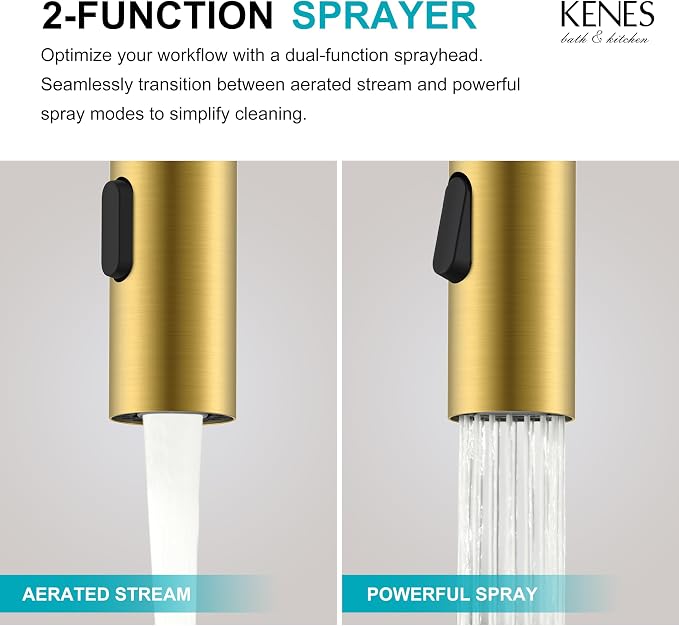Brushed Gold Centerset 2 Handle Bathroom Faucet with Pull Out Sprayer | Pull Down Bathroom Faucet with Pop Up Drain & Supply Lines, Lead-Free cUPC & NSF Certified, 3 Hole Faucet for Vanity RV Bar
