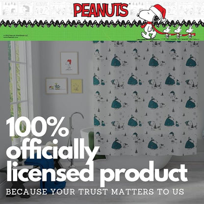 Peanuts Snoopy Puffer Coat Holiday Christmas Bath Microfiber Shower Curtain, 72x72, (Officially Licensed Product) by Franco