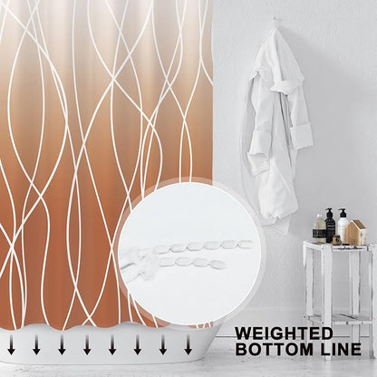 Striped Shower Curtain for Bathroom, Burnt-Orange, 72" W x 72" L | with Hooks, Modern Hotel Style, Water Repellent, Washable, Weighted Hem