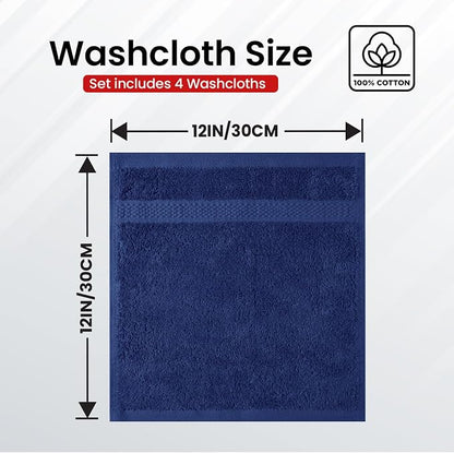 Infinitee Xclusives 100% Cotton Luxury Wash Cloths for Showering - 4 Pack | Washcloths [13x13] - Soft and Absorbent Face Towels for Bathroom Wash Clothes - Gym, Spa & Hotel Use