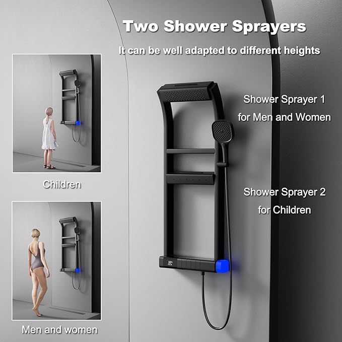 BEITH Thermostatic Shower System, 2025 Upgraded 6 Functions Piano Key Design Shower Set, 40x10cm Shower Faucet Sets Complete and Handheld, LED Digital Display, Bathtub Faucet, 59A Copper
