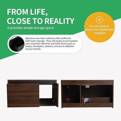 36 Inch Bathroom Vanity with Sink,Wall Mounted Bathroom Vanity Sink Combo w/Soft Close Door&Drawer for Large Space,Modern Floating Bathroom Vanity w/Top Basin&Brown Storage Cabinet