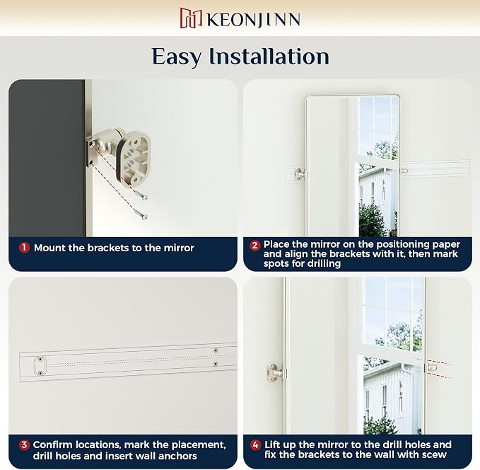 Keonjinn 24x36 Inch Brushed Nickel Povit Mirror for Bathroom, Tilt Mirror | Tenmpered Glass, Rectangle, Adjustable Bathroom Mirrors for Over Sink, Farmhouse, Metal Framed, Horizontal/Vertical