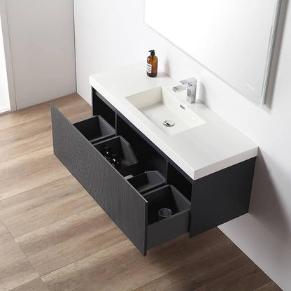 Blossom 48 Inch Bathroom Vanity with Sink and 2 Side Cabinets, All Wood Wall Mounted Floating Bathroom Vanity Cabinet with Acrylic Sink, Soft-Close Drawers, Bathroom Vanities, Night Blue