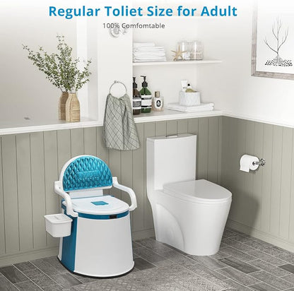VINGLI Portable Toilet | Back & Handrail Design Commode with 5 Gallon Bucket Inner, Camping RV Toilet for Adult, Kids, Home, Boat, Van, Travel, Plastic, Blue & white