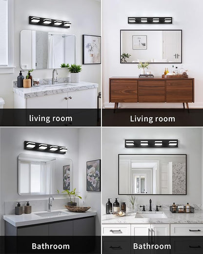 Bathroom Lighting Fixtures Over Mirror, 4 Light Black Vanity Light | Cool White, 5000K, Modern Vanity Wall Lights for Bath, Dressing Room, Restroom, 29.5 inch