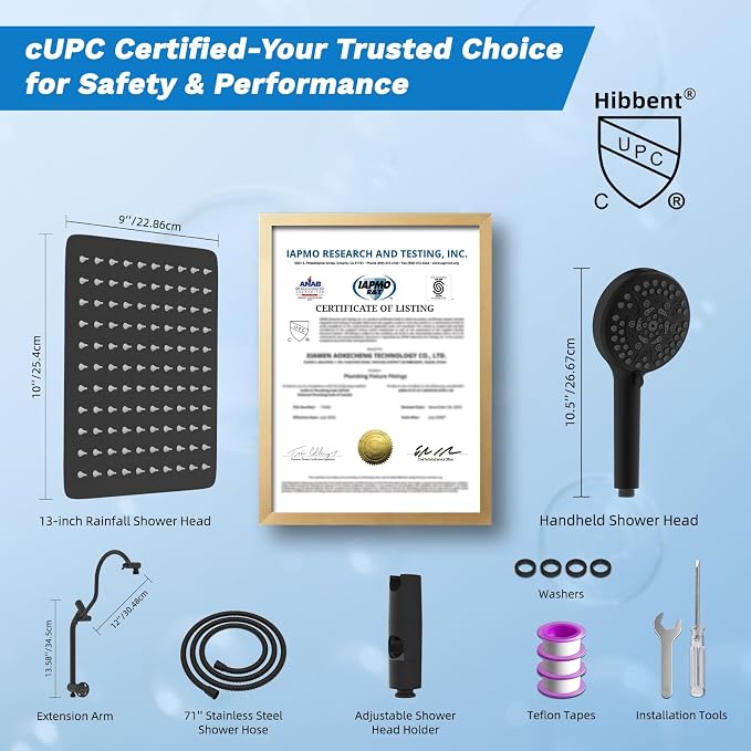 Hibbent High Pressue All Metal 10" Rainfall Shower Head, Handheld 10-Spray | cUPC Certified Oil-Rubbed Bronze Dual Showerhead Combo, 4-way Diverter with Pause Mode, Extension Arm, 71'' Hose & Holder