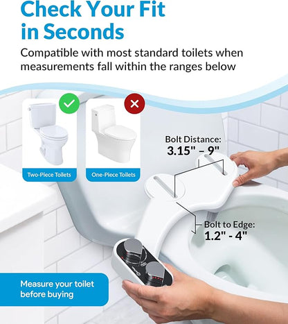 CLEAR REAR Bidet Attachment for Toilet Seat - Non-Electric with Self Cleaning Dual Nozzles, Leak Proof Connectors, Adjustable Water Spray, Rear & Feminine Wash - Hygienic Bathroom Upgrades