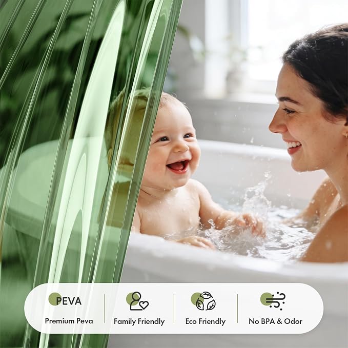 Bathway Shower Curtain Liner, Clear Shower Curtain Liner Green 72x72 PEVA Waterproof Shower Curtain Liner Plastic with 3 Magnets and 12 Rustproof Metal Grommets, Lightweight Shower Liner for Bathroom