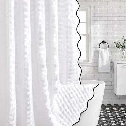 Extral Long Shower Curtains for Bathroom Waffle Scalloped Shower Curtain White Cotton 72''W × 84''L